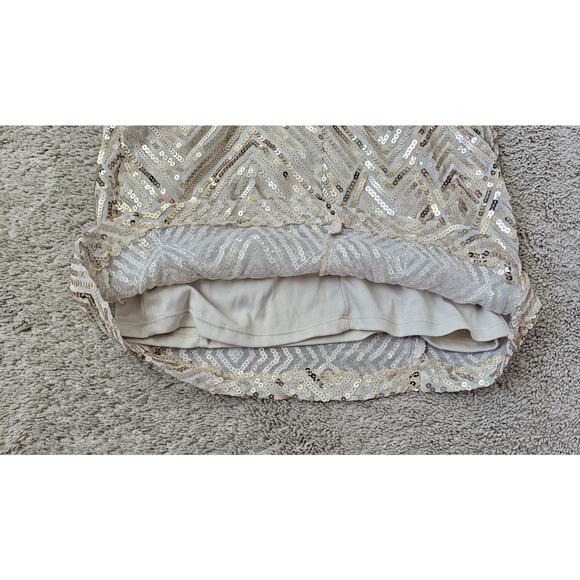 Crystal Doll Gold Sequined Formal Dress Fitted Bodycon Sparkly Halter Sz 7 Women - Picture 7 of 8